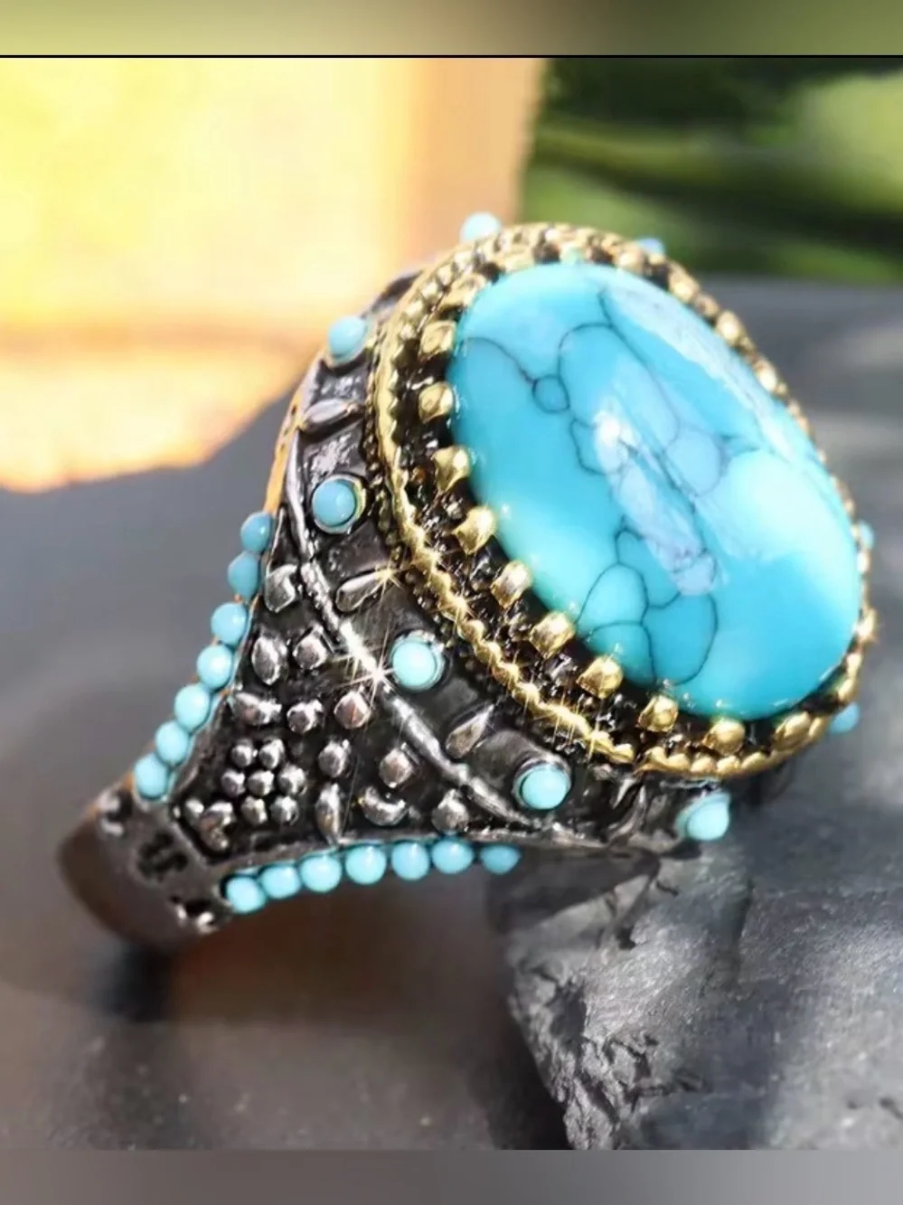✨NEW Bohemian Turquoise Stone Statement Ring - Vintage-Style